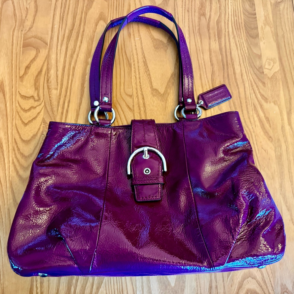 Coach purple leather top handle bag
